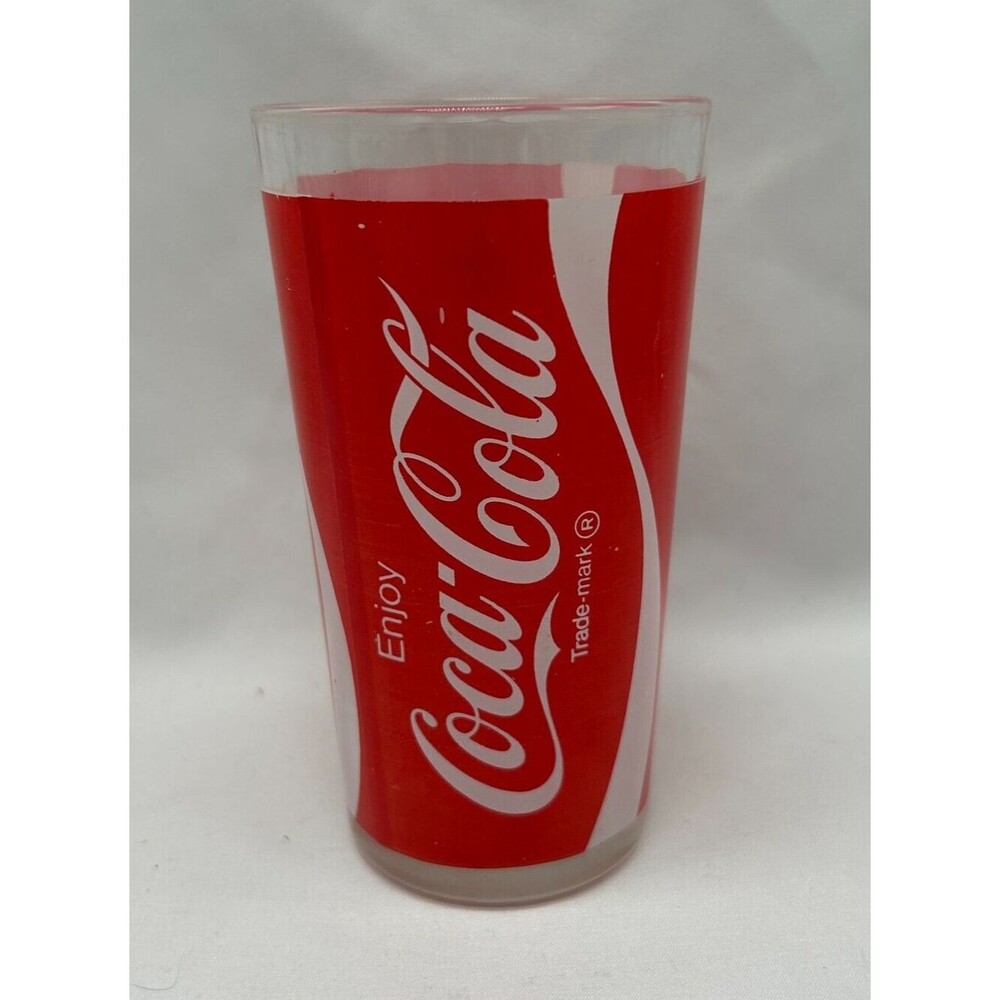 VINTAGE 1980s Coca-Cola Coke Glass Tumbler~Red & White Ribbon Logo 5.25"- 10 oz